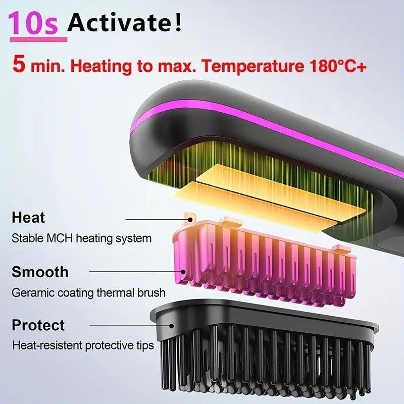 Portable Hair Straightener Brush Antiscald Hair Cordless Hair Straightener Brush